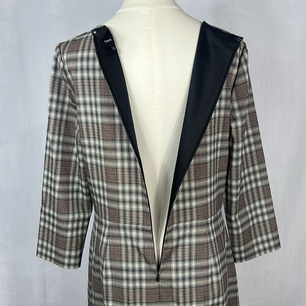 Theory Kamillina Multi Optical Plaid Wool Blend Dress. - Picture 9 of 12